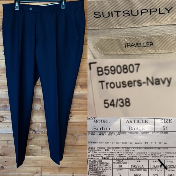 $199 Suitsupply navy Soho traveler dress pant 38 x 30 - Picture 1 of 9